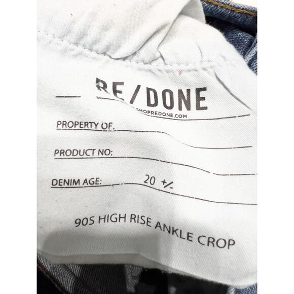 Re/done Jeans Sz 24 Denim 90s Crop Ankle Slim Straight Blue Stretch Dusk Destroy - Picture 3 of 9